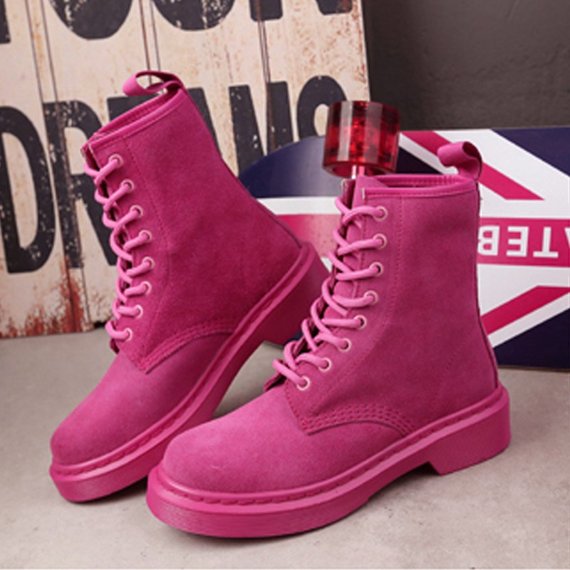  Sepatu  Boots Martin Model Tali Motif Matte Warna  Pink  