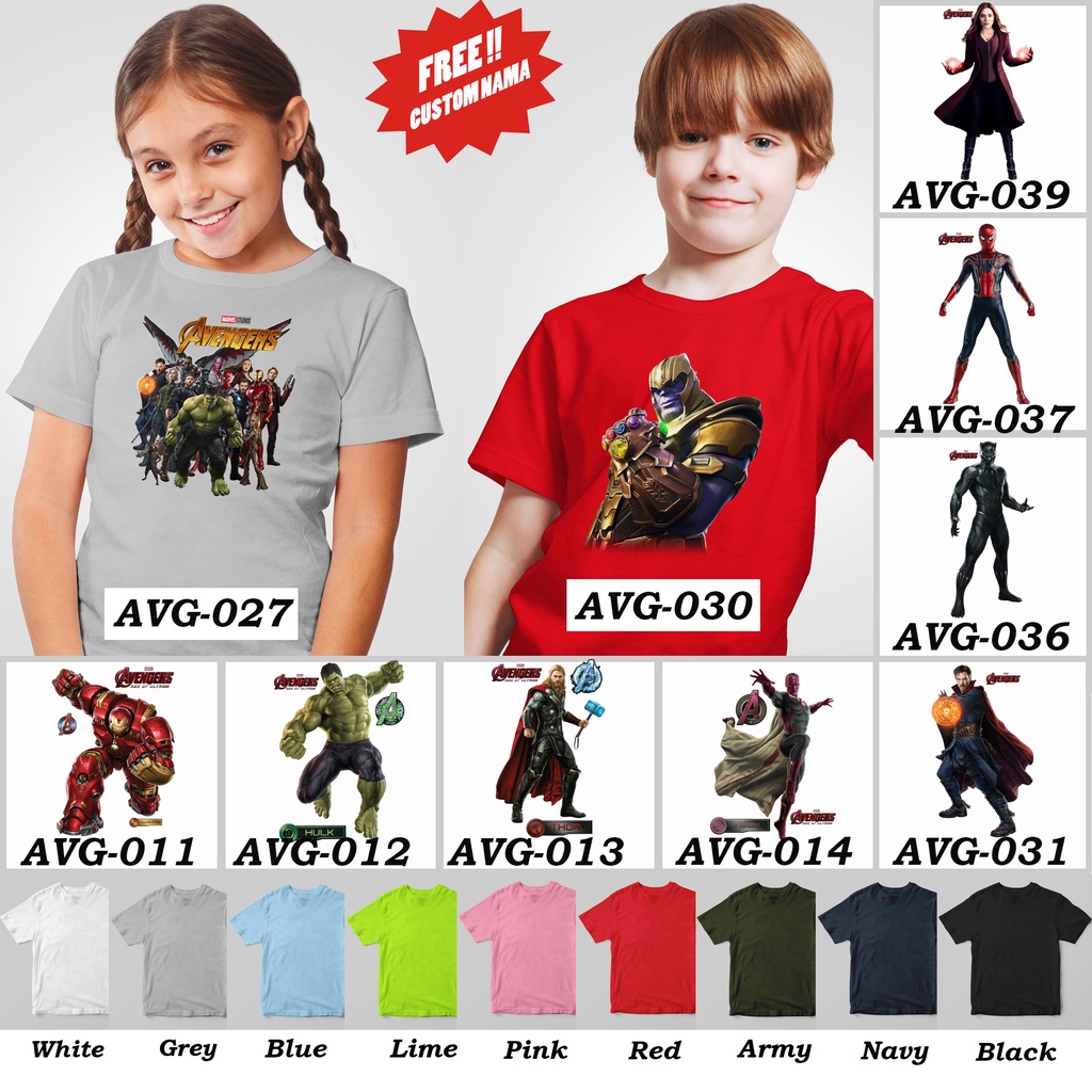 [FREE NAMA !!] Kaos Anak &amp; Family Avengers 100% COTTON PREMIUM