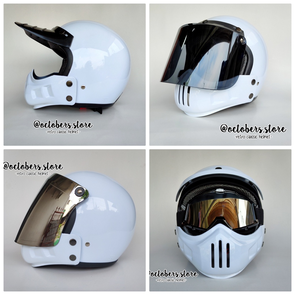 HELM CAKIL MODULAR PUTIH GLOSS (HALF FACE / FULL FACE) - HELM RETRO - HELM BOGO