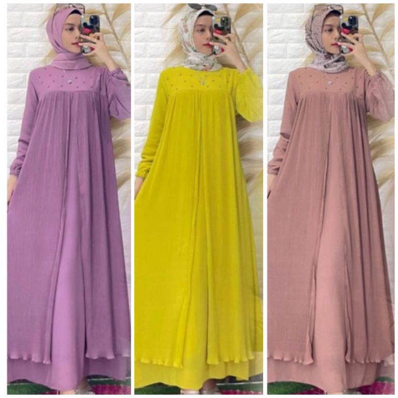 Gamis Dress Premium Model Prisket Rapi Seragam Wirid Ibu Arisan Bunda Sekeluarga Anak Gadis Remaja B