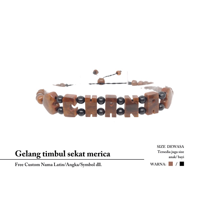 Gelang kokka nama huruf timbul dari kaukah motif sekat merica hitam bisa request nama dan angka