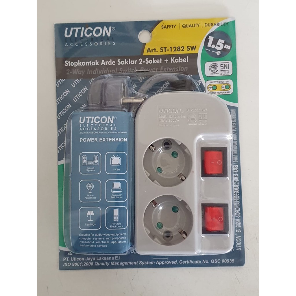 Stopkontak 2 Lubang + 2 Switch + Kabel UTICON ST-1282 SW
