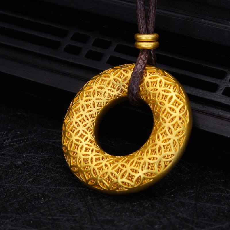 [Ready Stock]Fashion Gold Plated Gold Hollow Ring Necklace Pendant