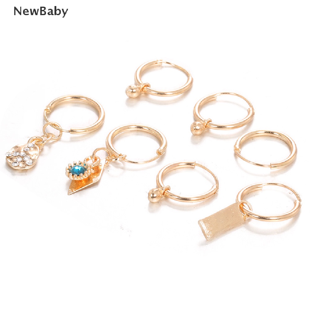 7pcs / Set Anting Tusuk Gantung Desain Geometri Hias Kristal Warna Gold Gaya Punk Untuk Wanita