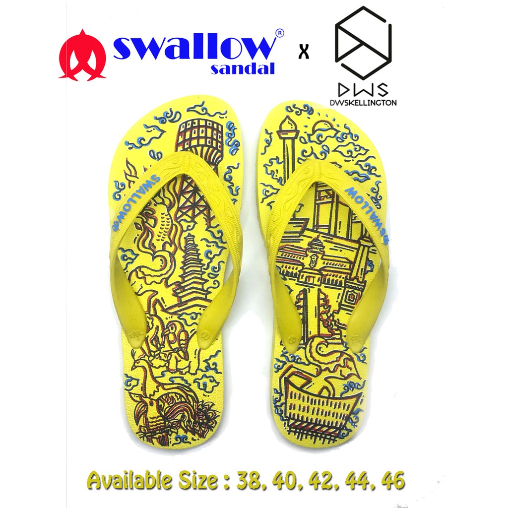 SANDAL SWALLOW X DWSKELLINGTON DOODLE YELLOW - KUNING