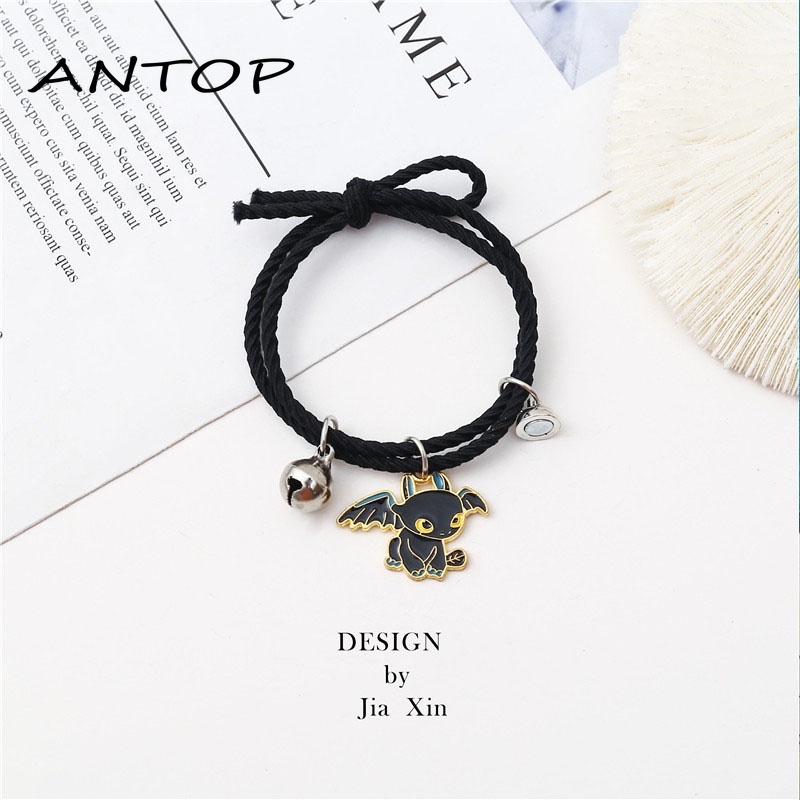 2Pcs Gelang Couple Magnet Gelang Kapel Elastis Pasangan Pria Dan Wanita Kartun Dikepang Tali Tangan Rambut ANTOP