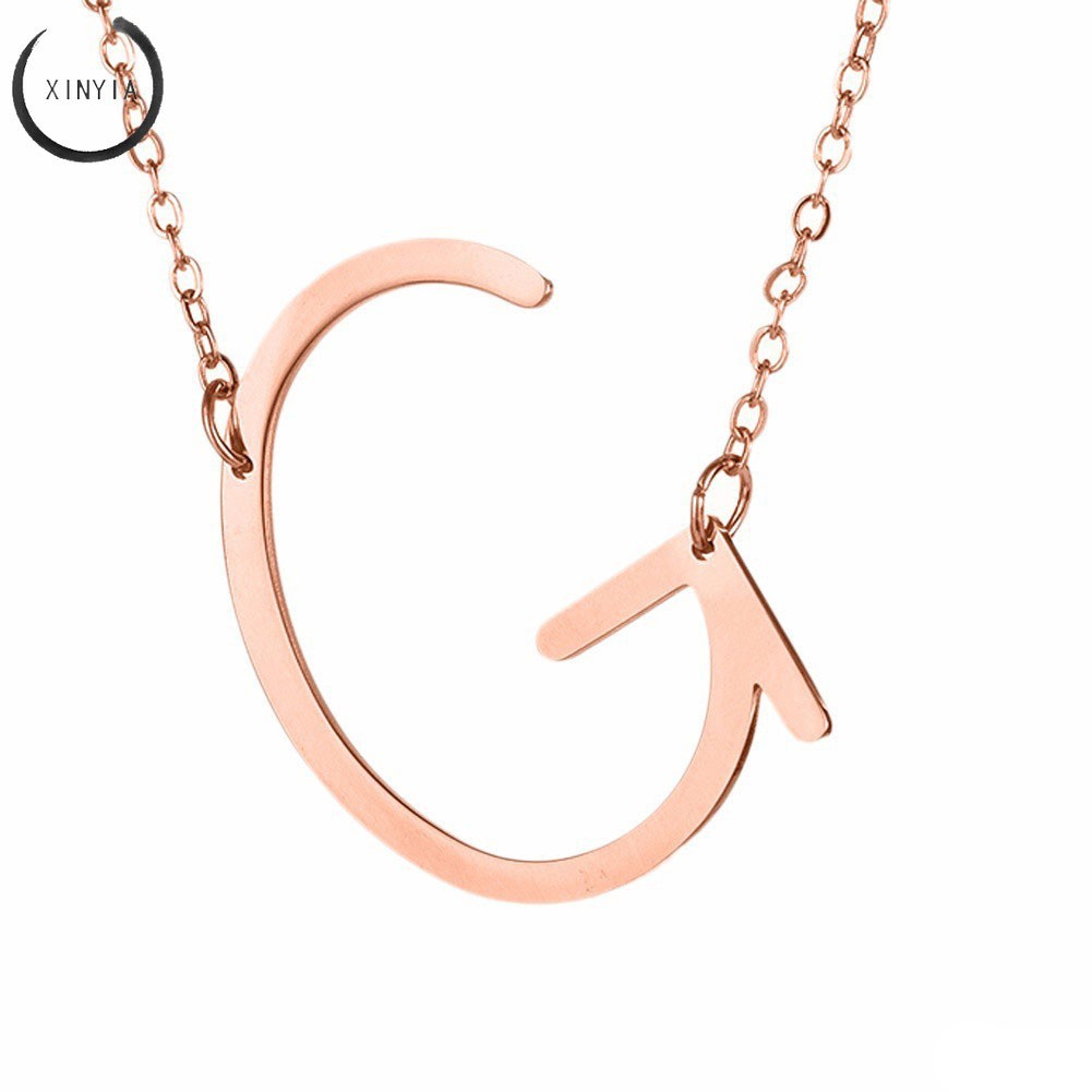 Kalung Rantai Liontin 26 Huruf Bahan Stainless Steel Warna Rose Gold untuk Wanita