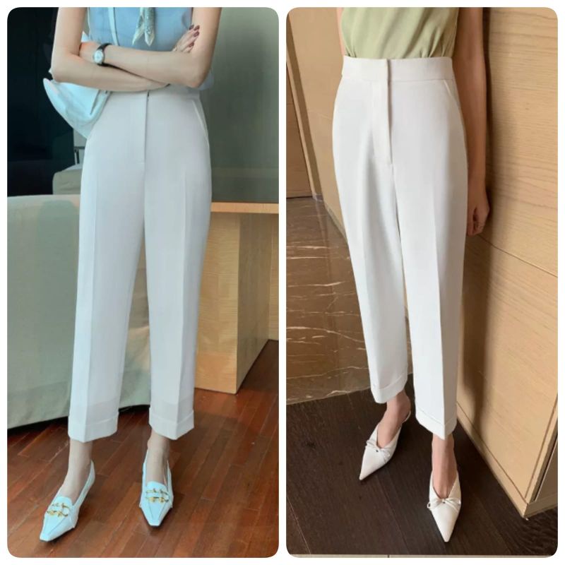 MDLV ~ 9960# Holanda Cuff Straight Pants Celana Panjang Katun lembut Import Fashion Import