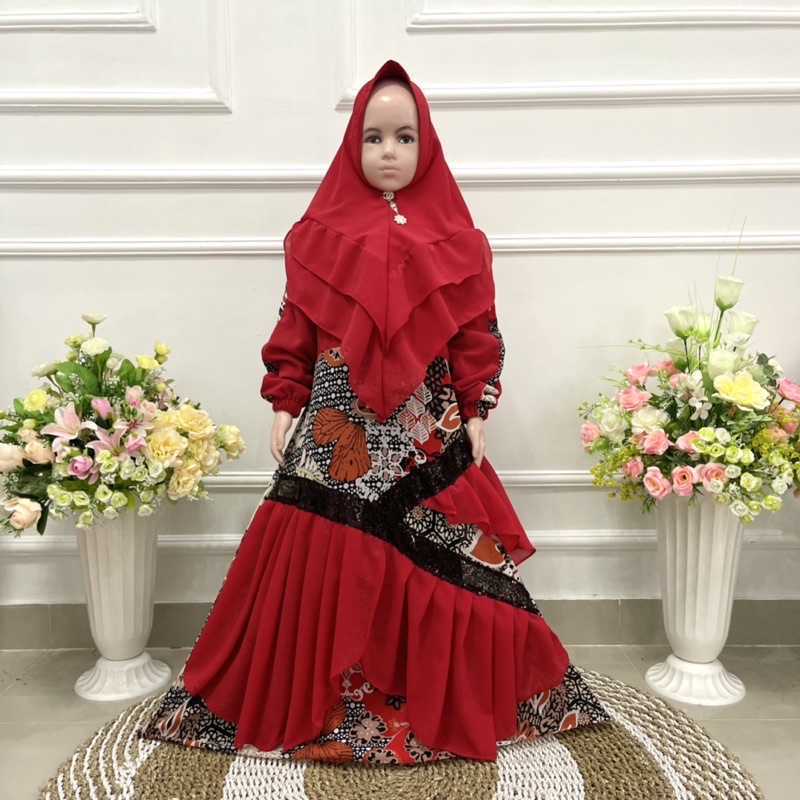 Cikalalika-SET GAMIS ANAK BATIK CERUTY PRINTING PAYET fashion muslim anak / terbaru 2024/ baju lebaran mewah