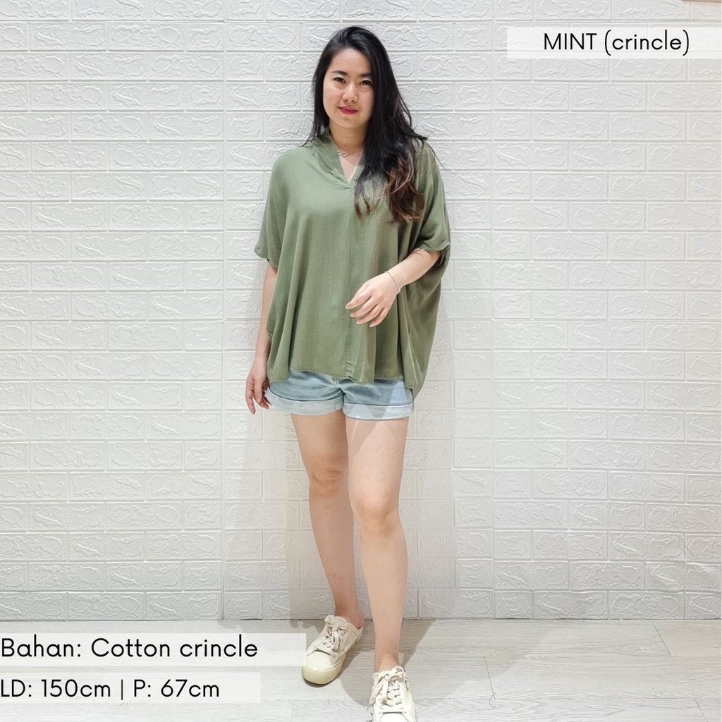 2904 CARITA OVERSIZE TOP BLOUSE BIGSIZE JUMBO FELICIA BLOUSE-MINT (crincle)