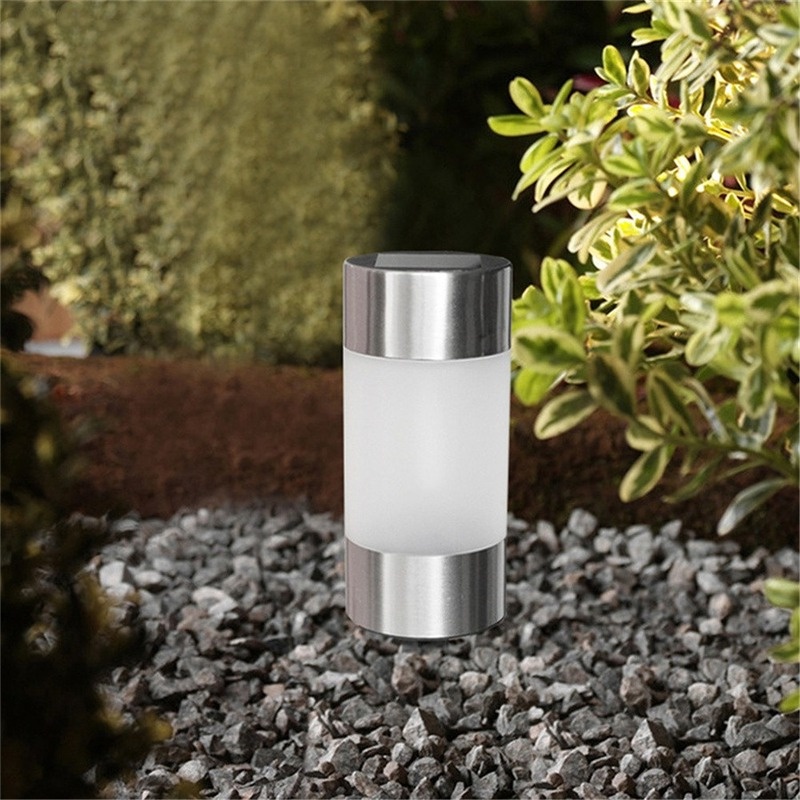 1pc Lampu Taman LED Tenaga Surya Bentuk Silinder Bahan Stainless Steel Anti Air Untuk Outdoor