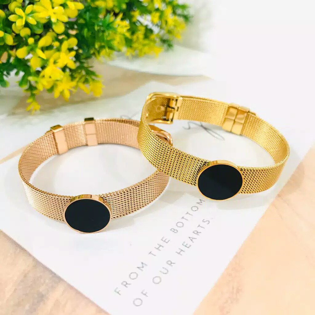 GG Gelang Tangan Aksen  Bulat  Hitam Titanium Lapis Emas 18K#GT