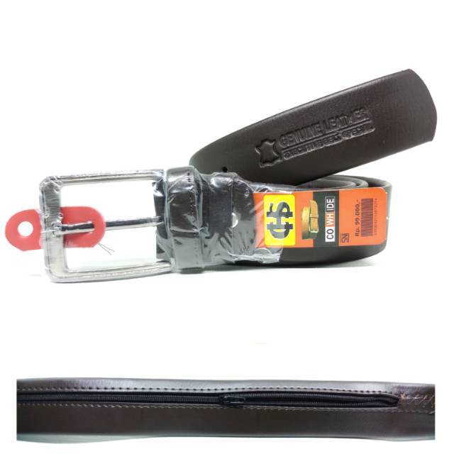 Sabuk Ikat Pinggang Kulit Model Tusuk + Resleting Dalam
