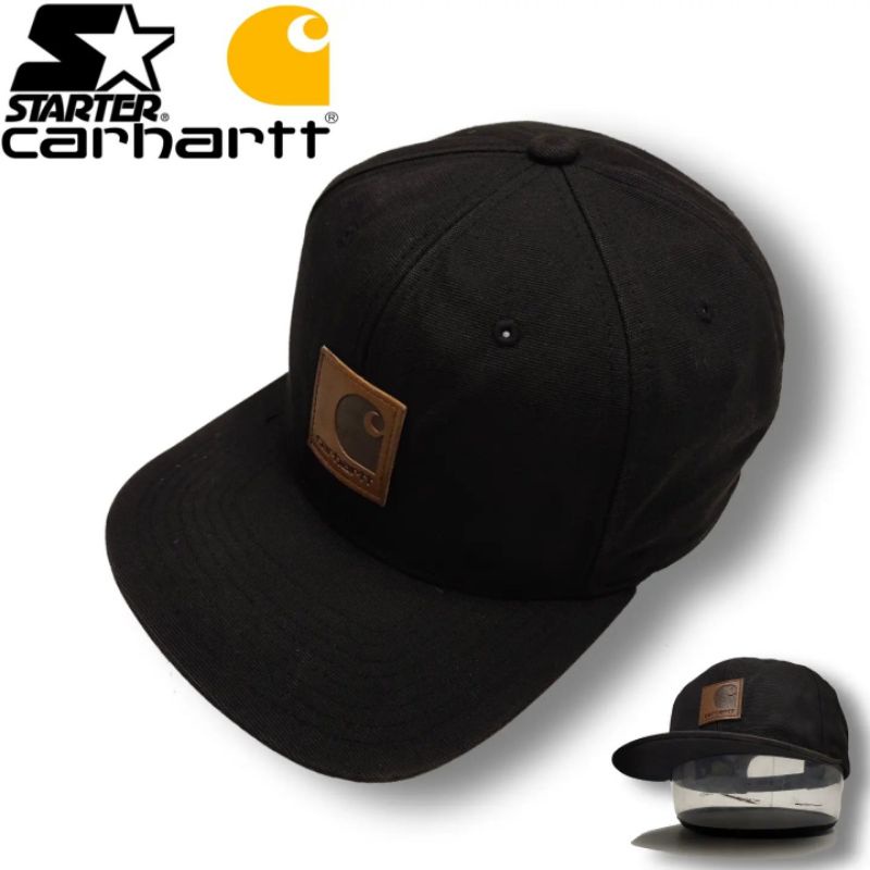 T05 Topi Snapback Carhatt Collabs Starter Leather Black Label OSFM Topi Casual Visor Lurus Model Set