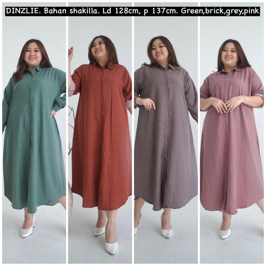 DINZLIESHOP LONG TUNIK TUNIC WANITA DRESS GAMIS BAHAN SHAKILLA MOTIF POLKADOT UKURAN JUMBO BIGSIZE X