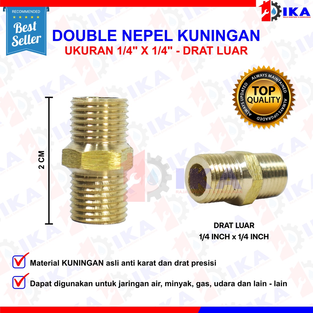 DOUBLE NAPLE NEPEL / NIPEL DRAT LUAR 1/2 &amp; 1/4 INCH SAMBUNGAN PIPA KRAN SERBAGUNA KUNINGAN STAINLE sok drat dalam kuningan 1/2 inch sok kran kuningan sambungan pipa 1/2 inch sok drat 1/2 double sok