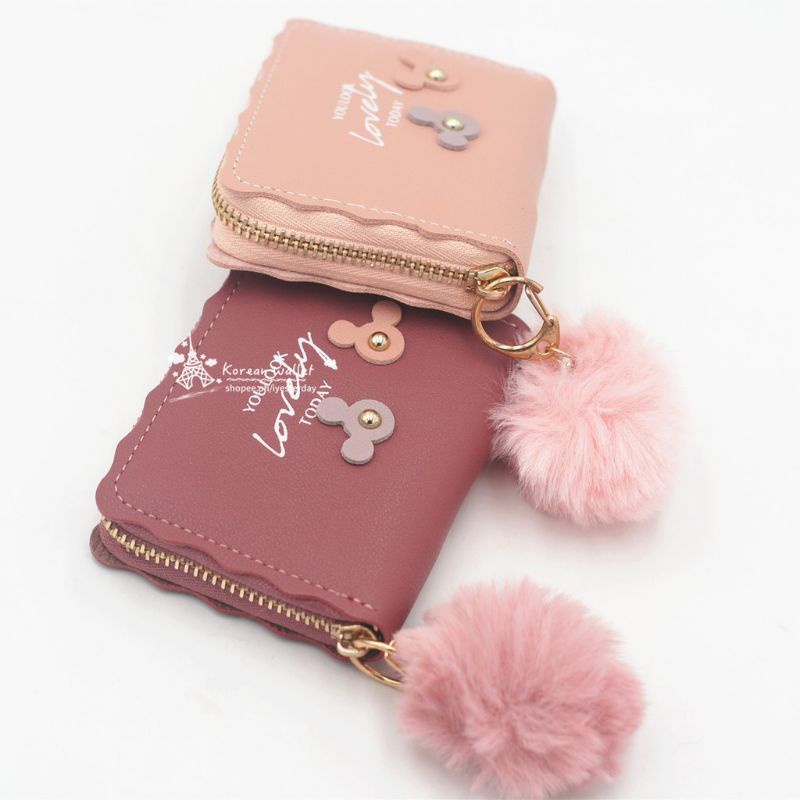 ( GS ) DOMPET WANITA / DOMPET MINI LOVELY RESTLETING FREE POMPOM