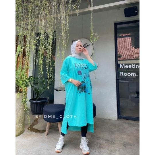 Midi Dress Long Tunik Original DM3 Cloth Bahan Cotton Combed 20s Tebal Terbaru 2022 Terlaris Flower 