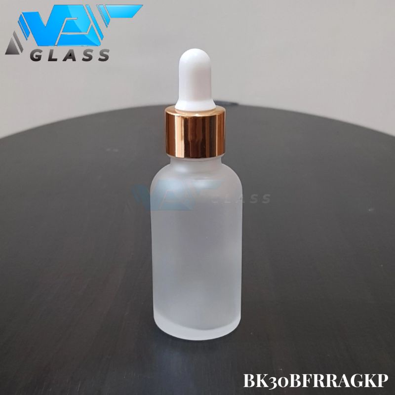 botol kaca pipet 30ml doff frosted bening - ring almunium gold