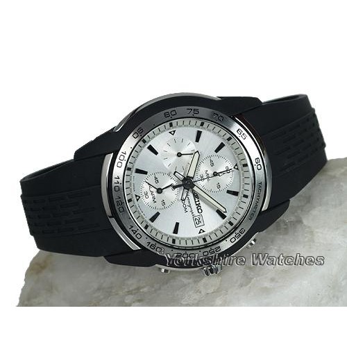 Seiko Quartz SNAB99P1 Chronograph Alarm Black Rubber | Jam Pria SNAB99