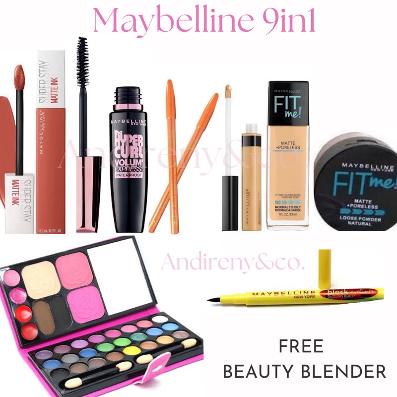 Paket Kosmetik Maybelline Super Lengkap 9 In 1- Fit Me 3 in 1 Bedak Tabur