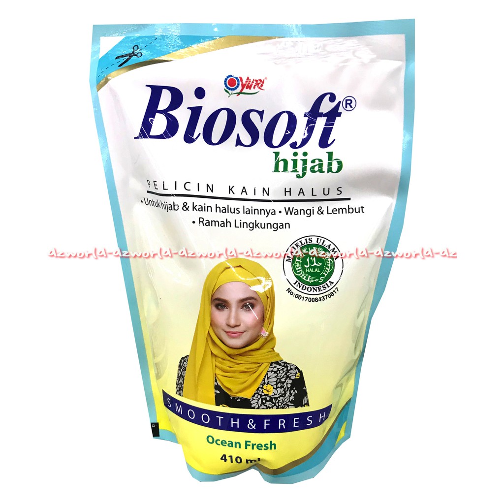 Biosoft Hijab Pelicin Ocean Fresh Pelicin Untuk Kain Hijab &amp; Kain Halus Lainya Reffil 410mL