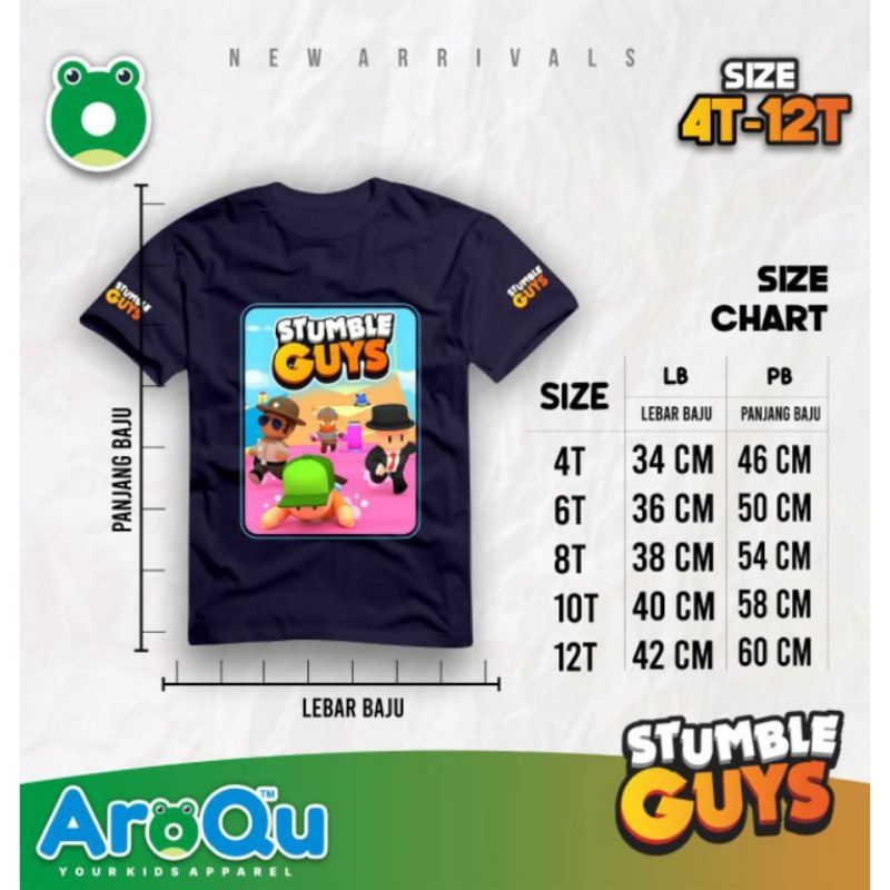 Kaos AroQu T-Shirt Boy STUMBLE GUYS series size 4-12 T aroqu stumble guys