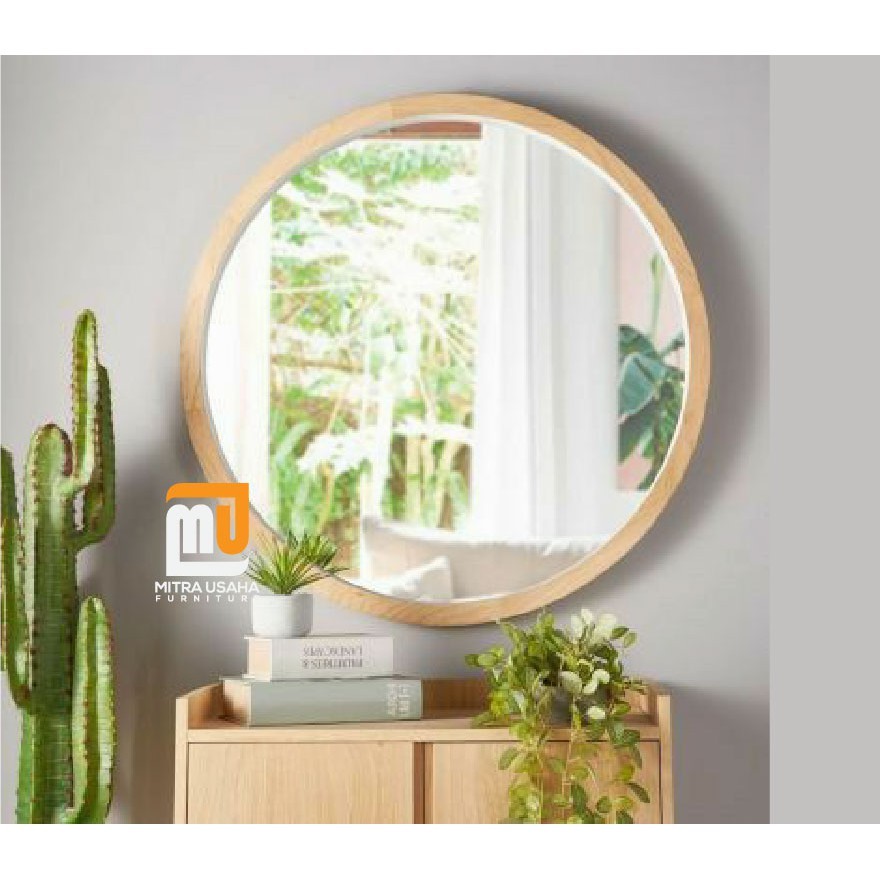 Cermin Bulat 60cm - Pigura kayu 225 - Cermin dekorasi dinding - Pigura minimalis - Pigura murah