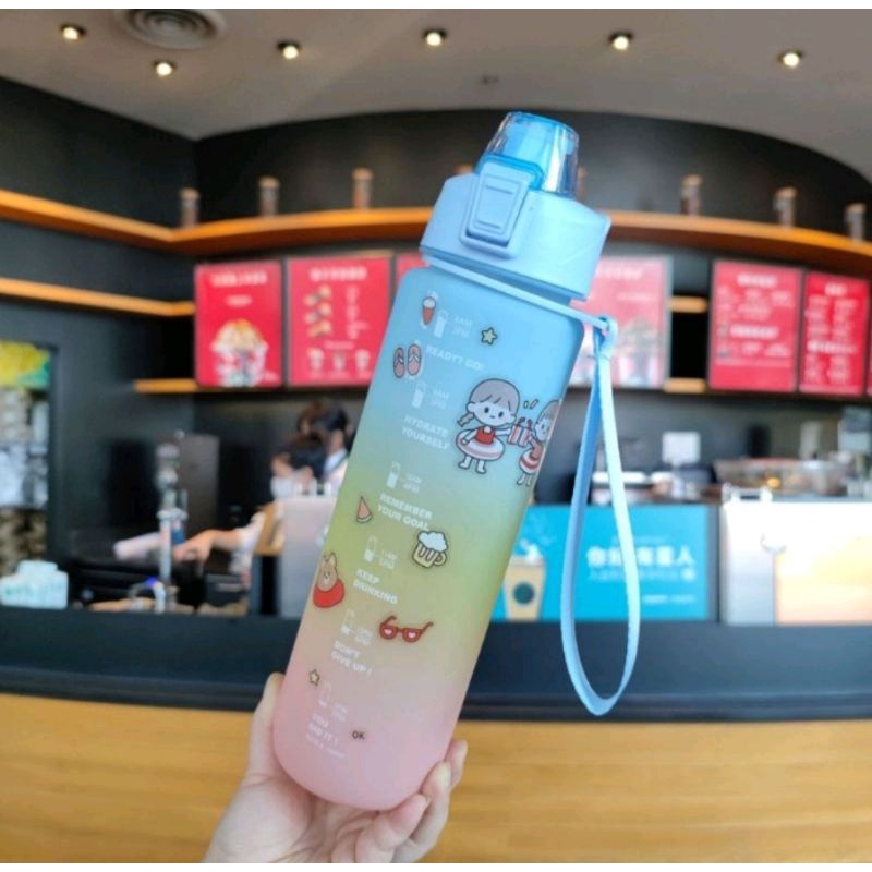 botol minum motivasi tutup flip 1 liter rainbow gratis stiker 3d&amp;2d