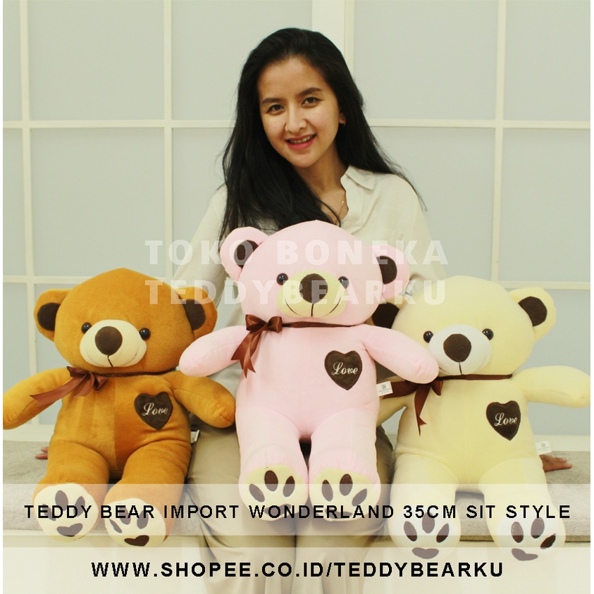 LIMITED! BONEKA BERUANG TEDDY BEAR IMPORT WONDERLAND LOVE LARGE 35 CM SIT STYLE