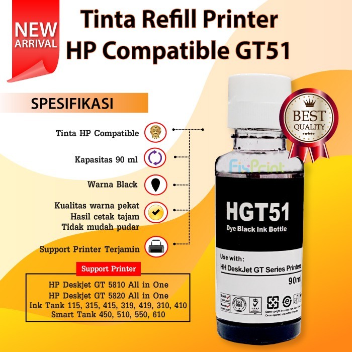 Tinta Compatible GT51 GT52 refill cartridge Printer HP 680 678 802 682