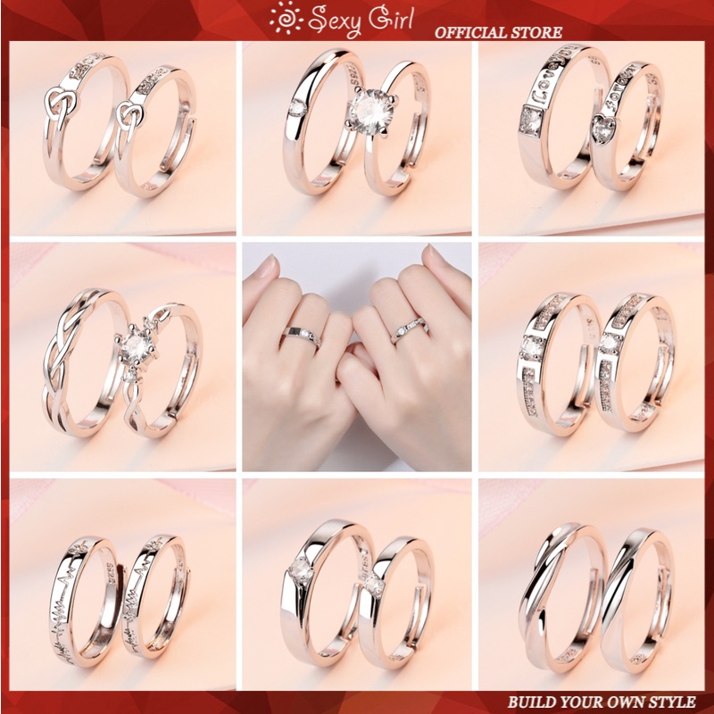 Sepasang Cincin Couple Bahan S925 Sterling Silver Aksen Batu Gelombang Enam Cakar Gaya Korea Untuk Hadiah Pernikahan