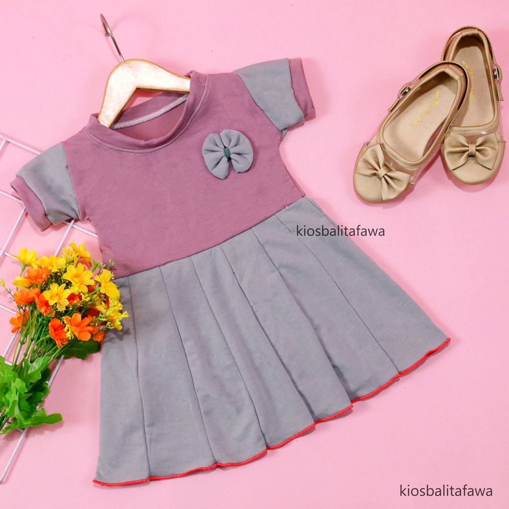 Dress Karin Bayi 3-12 Bulan / Baju Anak Perempuan Lengan Pendek Pita Dres Baby Balita Babycinnamon