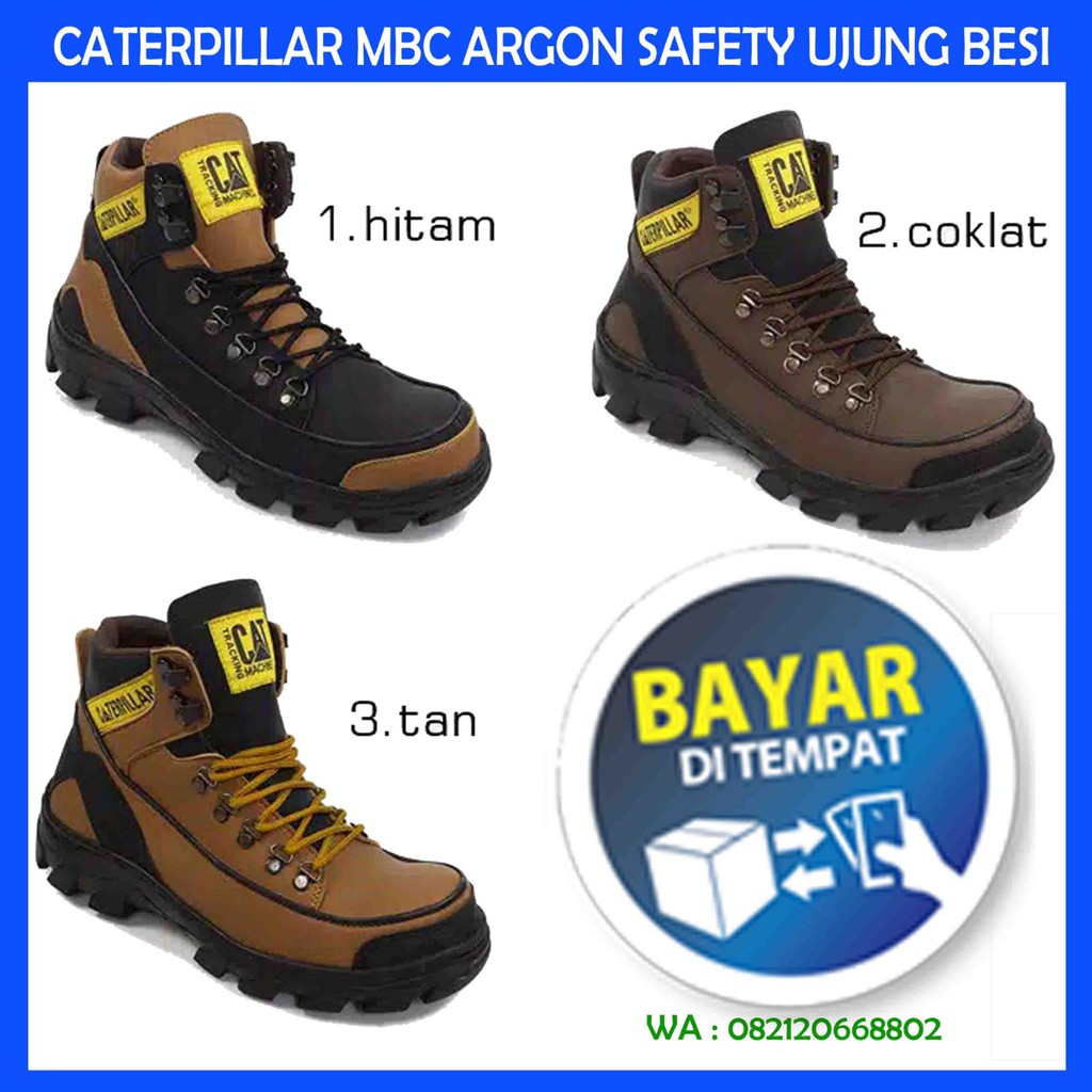 sepatu pria boots safety caterpillar MBC kerja lapangan