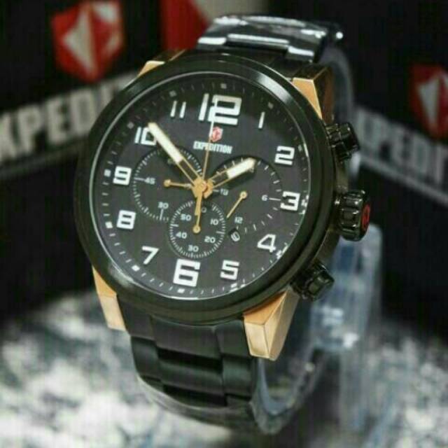 Jam Tangan Elegan Exclusive Sport Expedition E6401 Original Black Rosegold