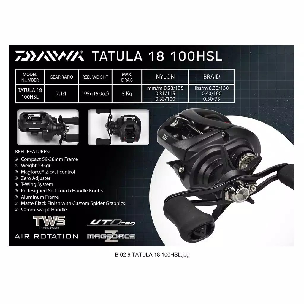 Reel Daiwa TATULA 100HSL 2018 / 150HSL 7+1bb - Reel BC Baitcasting Pancing