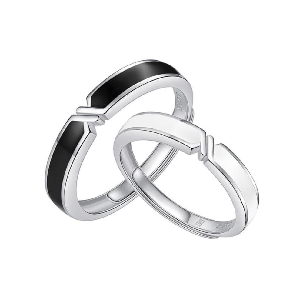 Timekey Cincin Pasangan / Pria / Wanita Adjustable Warna Hitam / Putih Untuk Hadiah Valentine A5K6