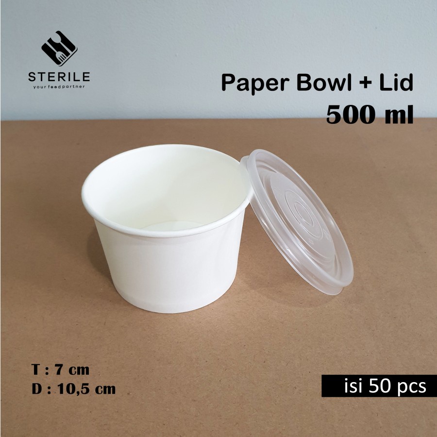 Paper bowl 500 ml + tutup isi 50 pcs / mangkuk kertas 500 ml