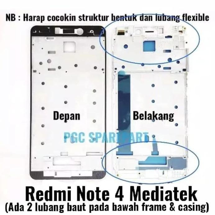 Frame Tulang Tengah Xiaomi Redmi Note 4 Mediatek Mtk -Bezzel Lcd Mesin - Hitam F2B4