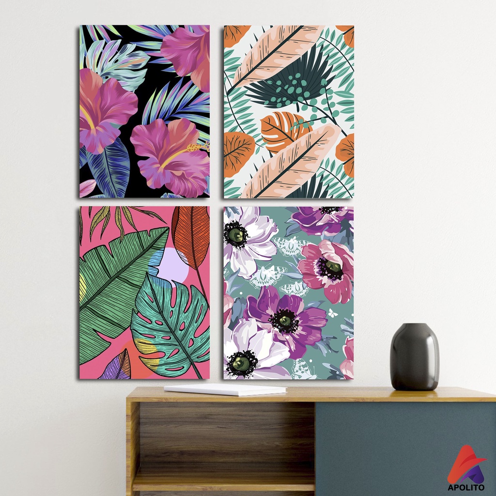 HIASAN DINDING BUNGA FLORAL DEKORASI RUMAH WALL DECOR PAJANGAN POSTER KAYU BUNGA