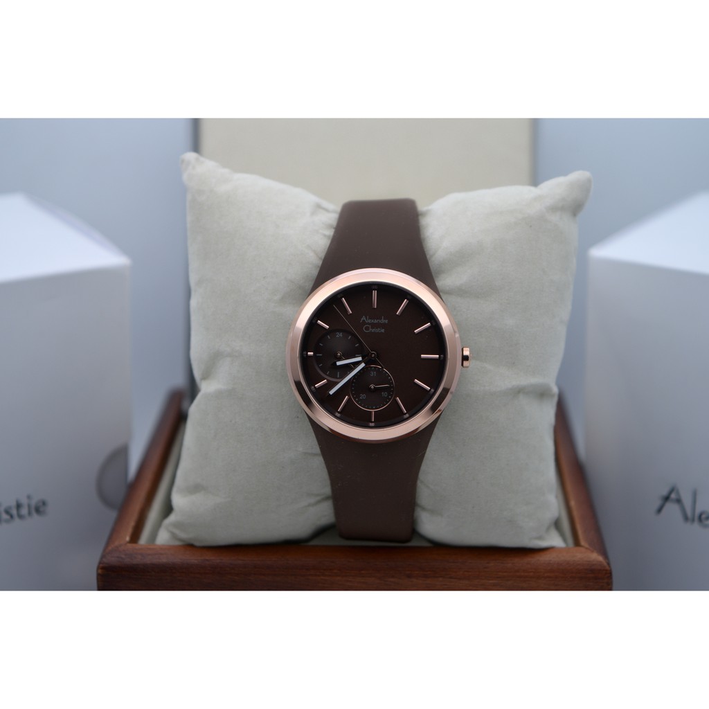Alexandre Christie AC 2663 Rubber Rose Gold Brown For Ladies Original