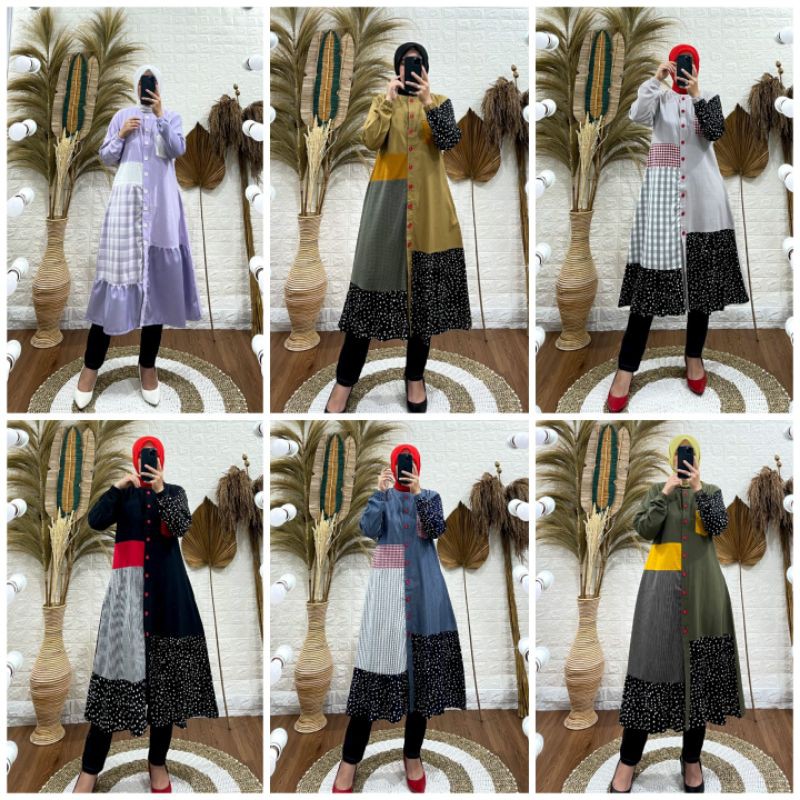 [New]Long tunic kombinasi syaina by semut / midi dress semut original brand premium