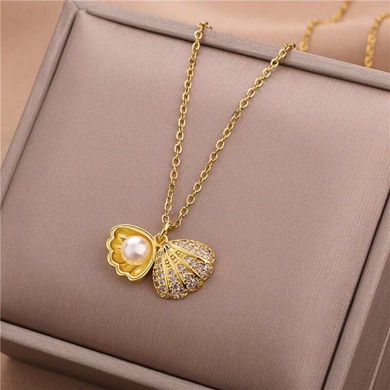 Kalung titanium premium mutiara  wanita 010