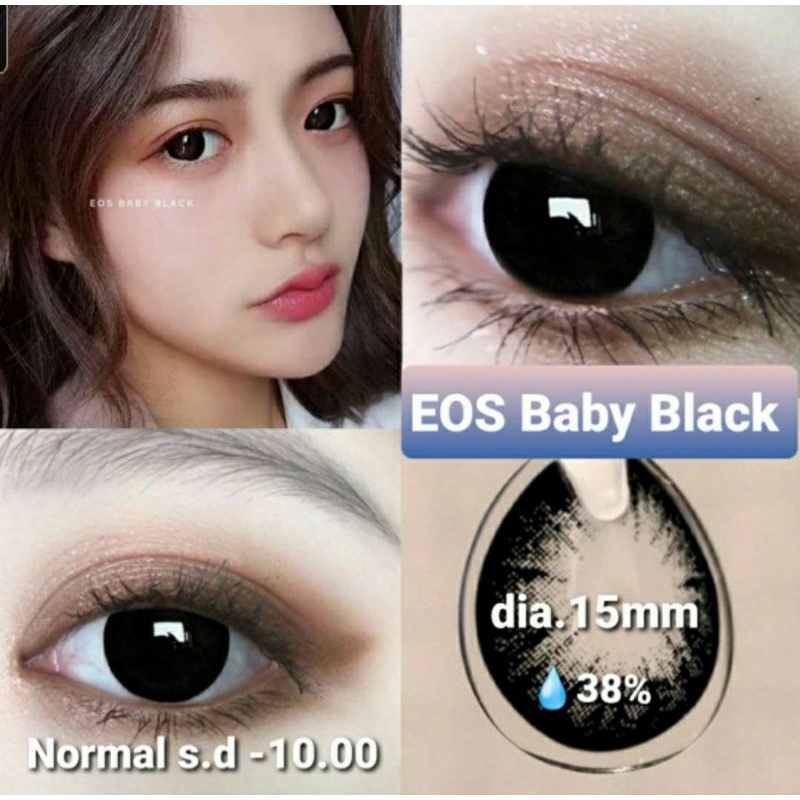 SOFTLENS EOS BABY BLACK HITAM NORMAL MINUS s.d 10.00 Softlen Minus Tinggi Dia.15mm Made In Korea