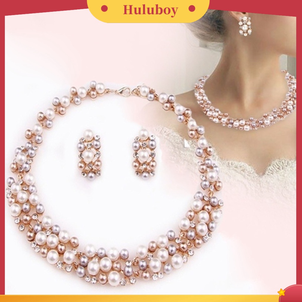 Hu Hu Hu Hu Hu Alat Bantu Pasang Kacamata♡ 2pcs / Set Anting Kalung Mutiara Imitasi Aneka Warna Permukaan Halus Untuk Aksesoris Pernikahan Wanita