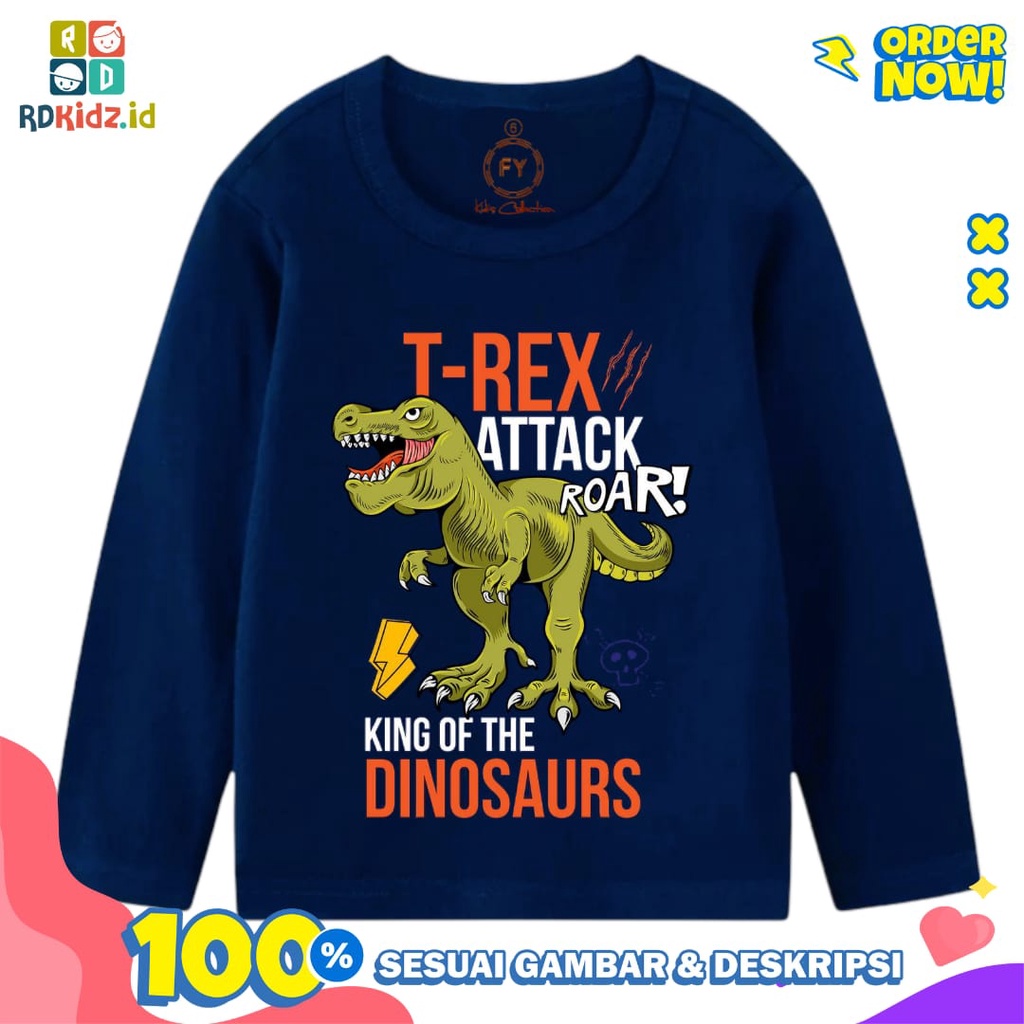 Rdkidzid Atasan LP Tirex Navy Kaos Panjang Anak Laki Laki