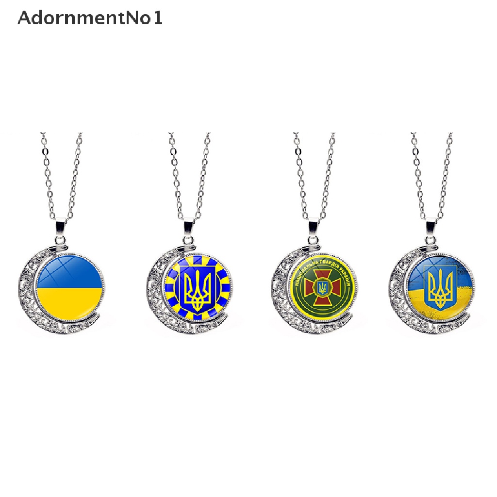 (AdornmentNo1) Kalung Rantai Dengan Liontin Bulan Sabit Motif Bendera Ukraine Untuk Wanita