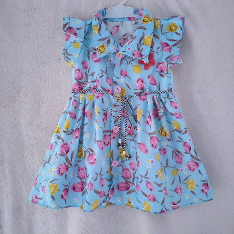 Dress anak usia pakai 1 2 tahun motif tulip kancing fatonah shop ( dress kancing tulip )