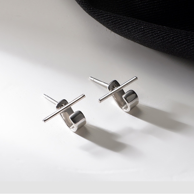 Papaozhu Chic Stainless Steel Hook Mini Bar Stud Anting Untuk Wanita Perempuan Gaya Punk U Shape Stick Earring Jewelry