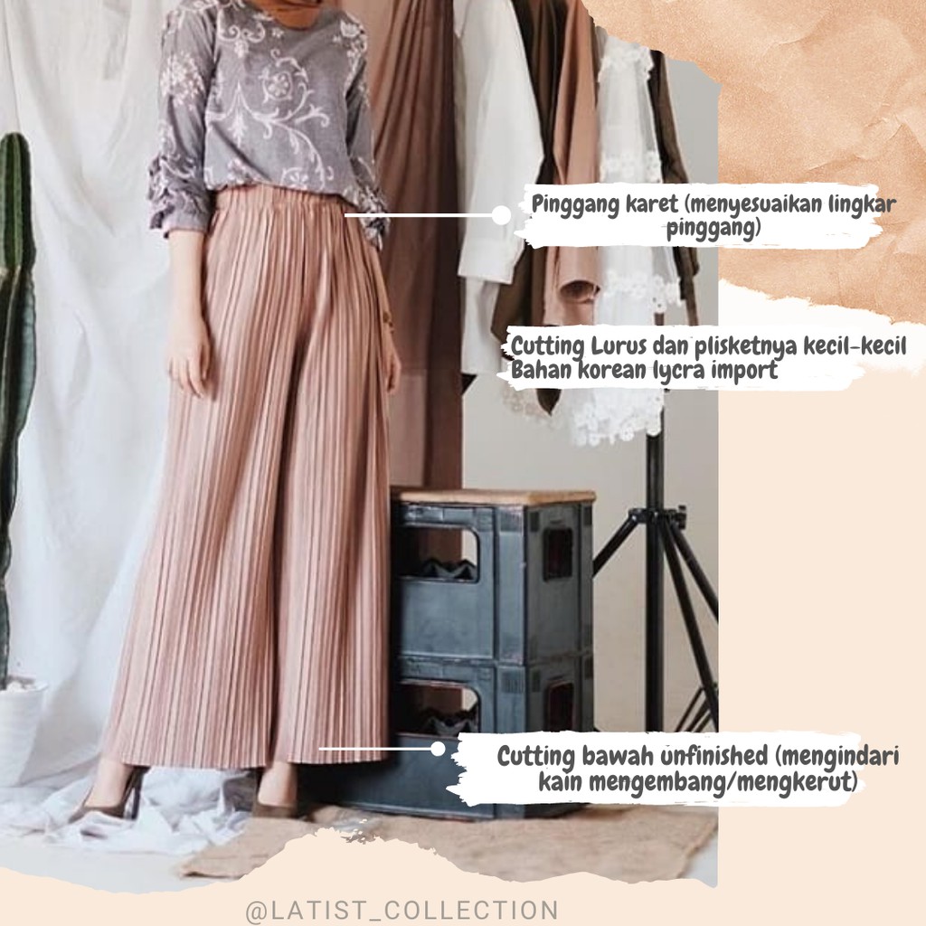 Culottes Plisket Import Lurus/Kulot Plisket Lidi All Size/Kulot Plisket Korea/Celana Plisket